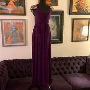 Stunning deep purple dress with incredible crochet/knit detail by Gilli.